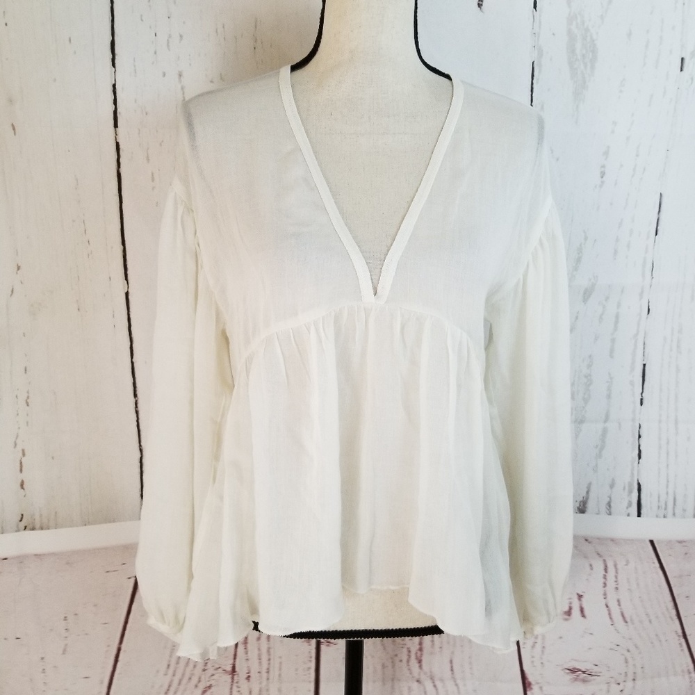 NWOT Zara W&B Collection Blouse Sz S White Sheer